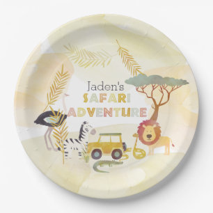 Safari Animals Watercolor Birthday Party  Paper Plate