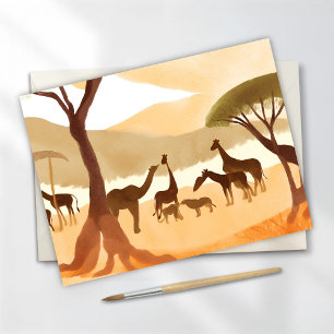 Safari Animals Watercolor Silhouette Nature Postcard