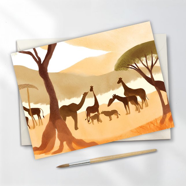 Safari Animals Watercolor Silhouette Nature Postcard (Creator Uploaded)