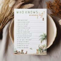 Safari Animals Who Knows Mummy Best Game Card