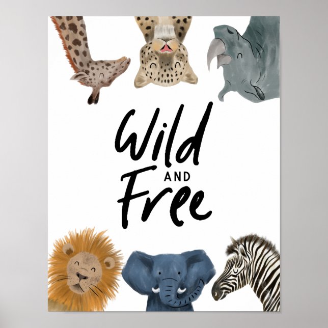 Safari Animals Wild and Free Nursery Room Poster (Front)