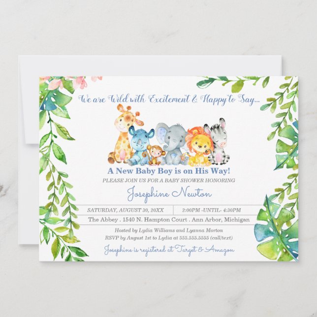 Safari Animals Wild Jungle Boy Baby Shower Invitat Invitation (Front)