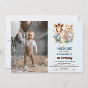 Safari Animals Wild One 1st Birtday Invitation