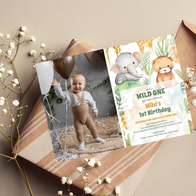 Safari Animals Wild One 1st Birtday Invitation (Creator Uploaded)