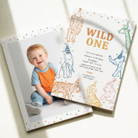 Safari Animals Wild One 1st Birthday Invitation