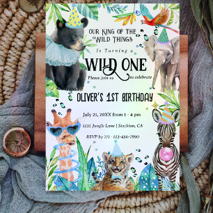 Safari Animals Wild One 1st Birthday  Invitation