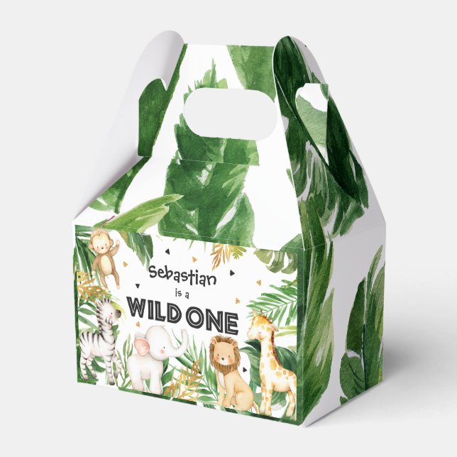 Safari Animals Wild One 1st Birthday Party Decor Favour Box (Front Side)