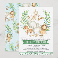 Safari Animals Wild One Baby Shower Invitation