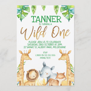 Safari Animals Wild One Birthday Invitation