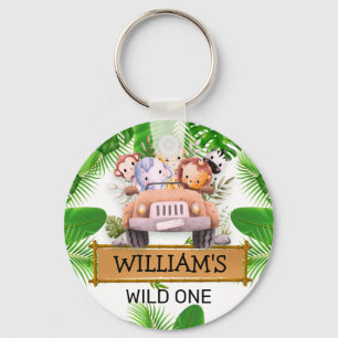 Safari Animals Wild One Birthday Key Ring