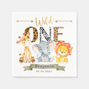 Safari Animals Wild One Birthday Napkins