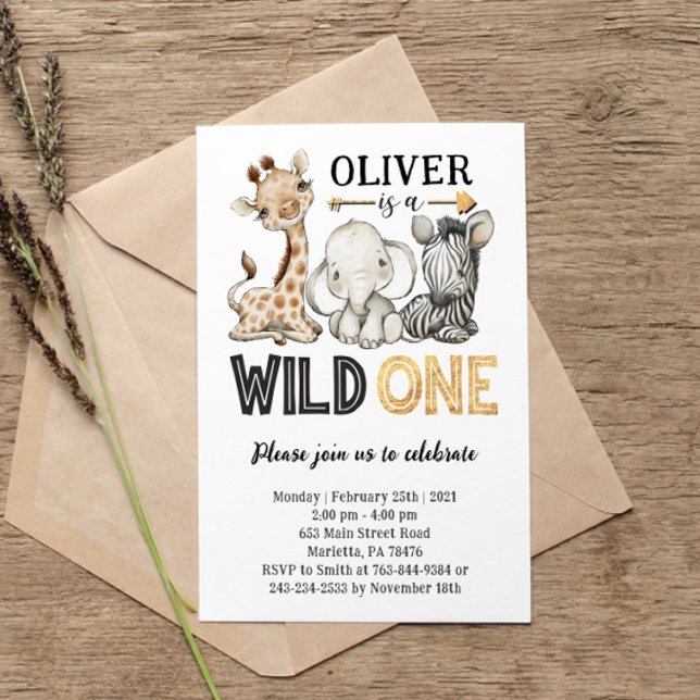 Safari Animals Wild One Birthday Party Invitation (Creator Uploaded)
