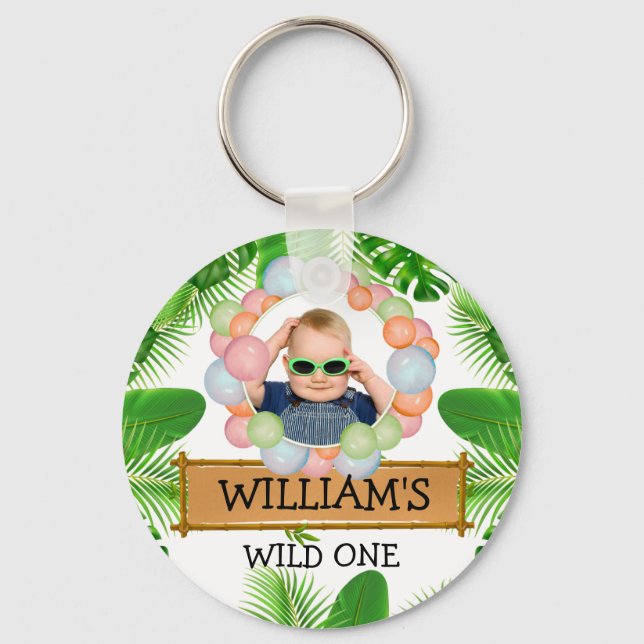 Safari Animals Wild One Birthday PHOTO Key Ring (Front)