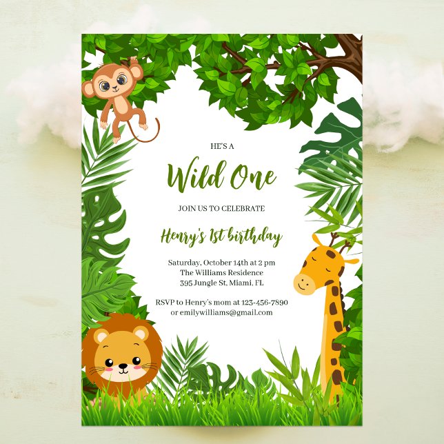 Safari Animals Wild One First Birthday Invitation (Creator Uploaded)