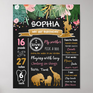 Safari Animals Wild One First Birthday Milestones Poster