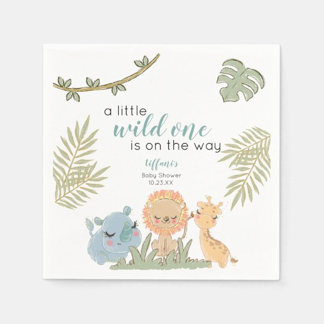 Safari Animals Wild One Gender Neutral Baby Shower Napkin (Front)
