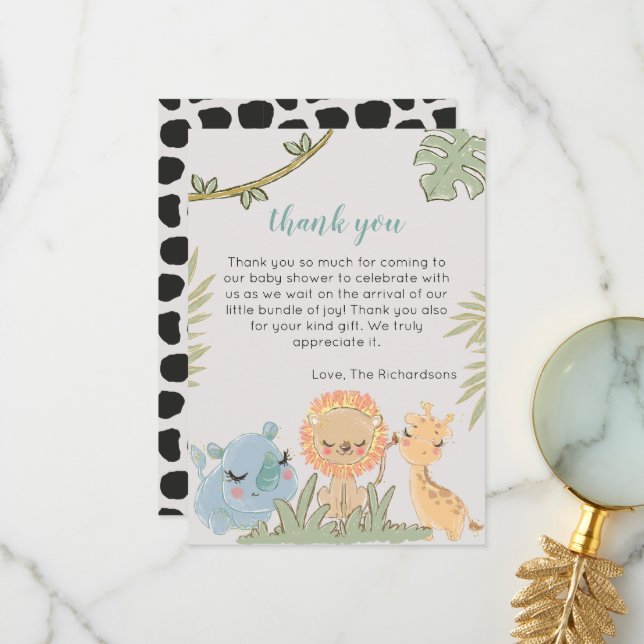 Safari Animals Wild One Gender Neutral Baby Shower Thank You Card (Front/Back In Situ)