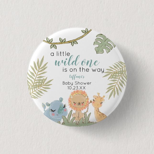  Safari Animals Wild One Girl Baby Shower 3 Cm Round Badge (Front)