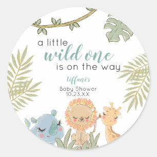  Safari Animals Wild One Girl Baby Shower Classic Round Sticker