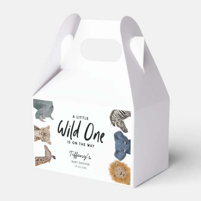 Safari Animals Wild One Is On the Way Baby Shower Favour Box (Front Side)
