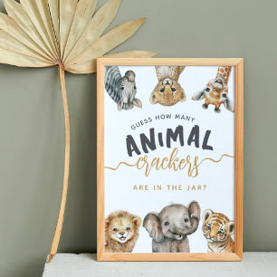 Safari animals wild one modern Baby Shower game Poster