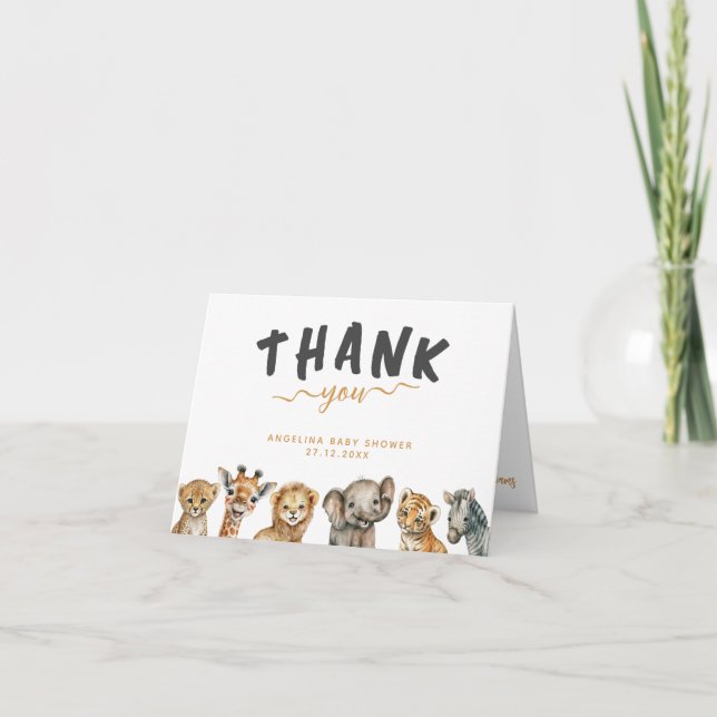 Safari animals wild one modern Baby Shower  Thank You Card (Front)