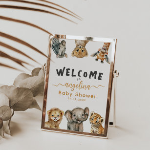 Safari animals wild one modern Baby Shower welcome Poster