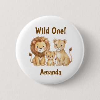 Safari Animals Wild One Personalised Name 6 Cm Round Badge
