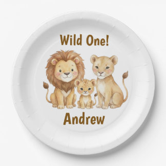 Safari Animals Wild One Personalised Name Paper Plate