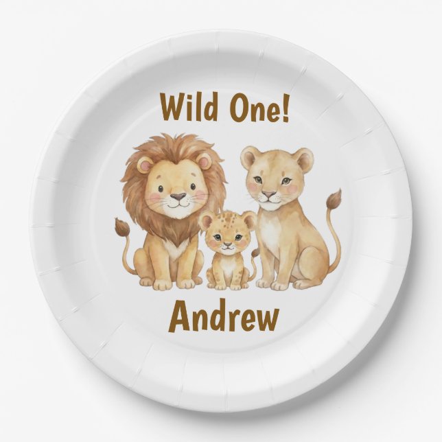 Safari Animals Wild One Personalised Name Paper Plate (Front)