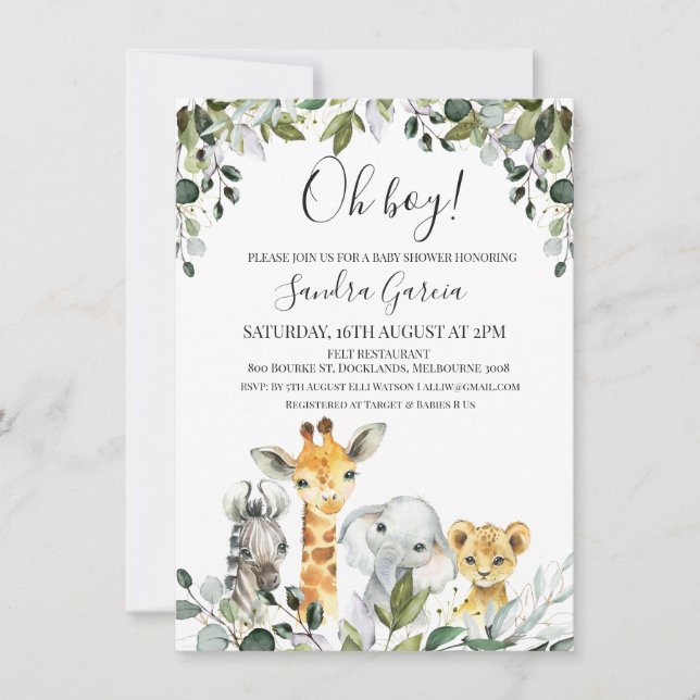 Safari Animals with Lion Baby Shower Invitation (Front)