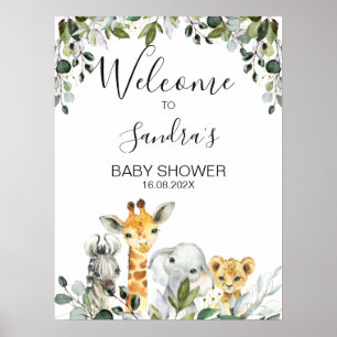 Safari Animals with Lion Baby Shower Welcome Sign