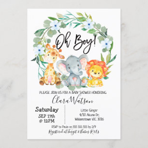 Safari Animals Wreath Baby Shower Invitation