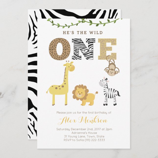 Safari animals zoo First Birthday Party Invitation (Front/Back)
