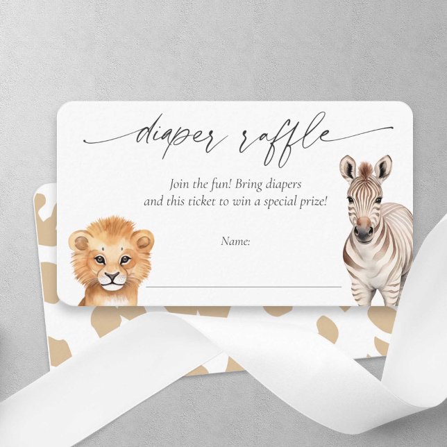 Safari baby Animals Baby Boy Shower Diaper raffle Enclosure Card (Safari Animals, Baby Boy Shower, Diaper raffle Ticket.)