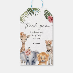 Safari baby Animals Baby Girl Shower Thank  Gift Tags