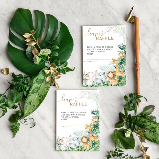 Safari Baby Animals Baby Shower Diaper Raffle Enclosure Card (Creator Uploaded)