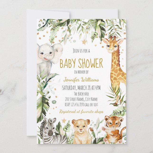 Safari Baby Animals Baby Shower Invitation (Front)