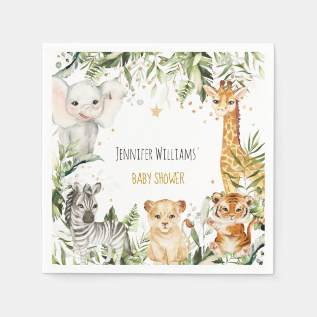 Safari Baby Animals Baby Shower Napkin (Front)