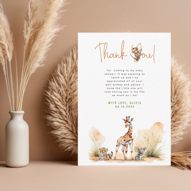 Safari Baby Animals Baby Shower Thank You Card (Creator Uploaded)