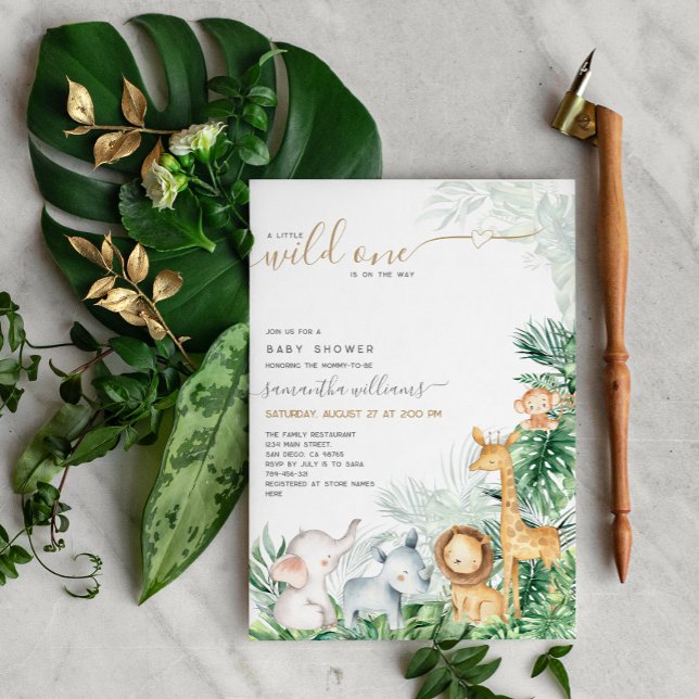 Safari Baby Animals Greenery Baby Shower Invitation (Creator Uploaded)