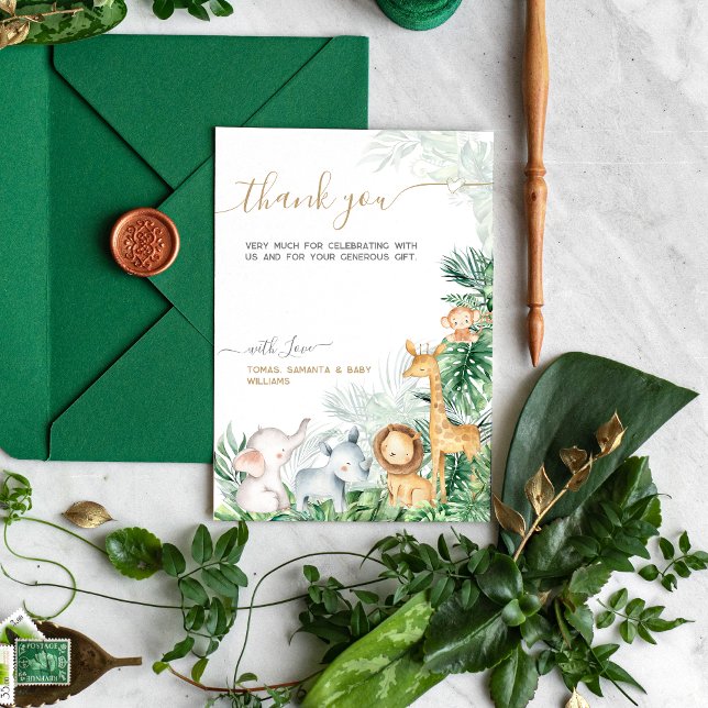 Safari Baby Animals Greenery Baby Shower  Thank You Card (Creator Uploaded)
