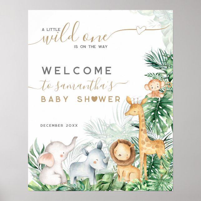 Safari Baby Animals Greenery Baby Shower welcome  Poster (Front)
