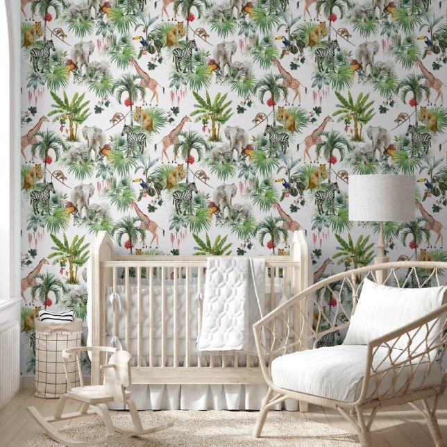 Safari Baby Animals Jungle Green Wallpaper (Kids)