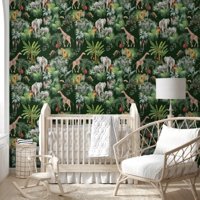 Safari Baby Animals Jungle Green Wallpaper (Kids)