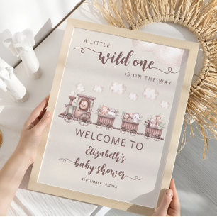 Safari Baby Animals Train Baby Shower Welcome Poster