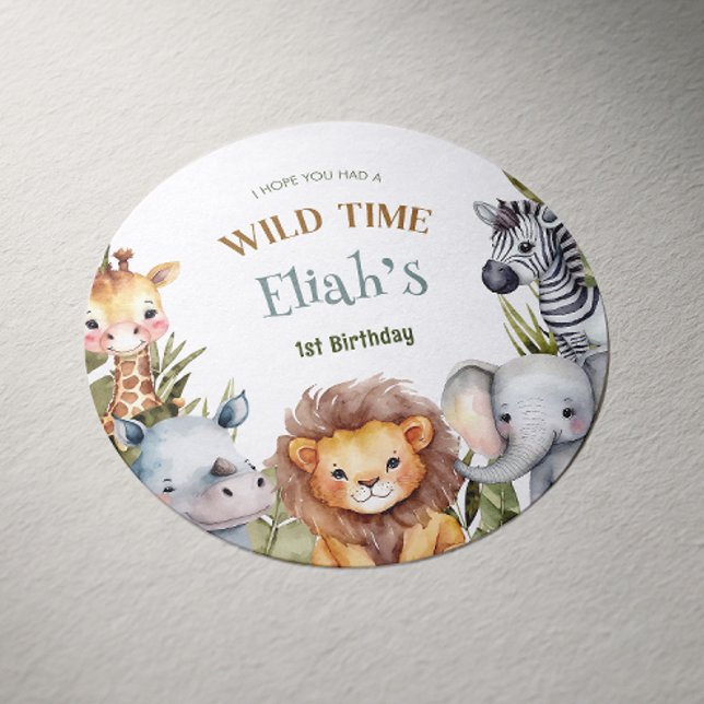 Safari Baby Animals Wild One First Birthday Classic Round Sticker (Creator Uploaded)