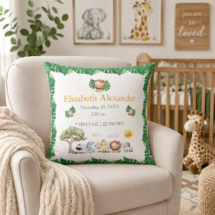 Safari Baby Birth Stats Nursery  Cushion