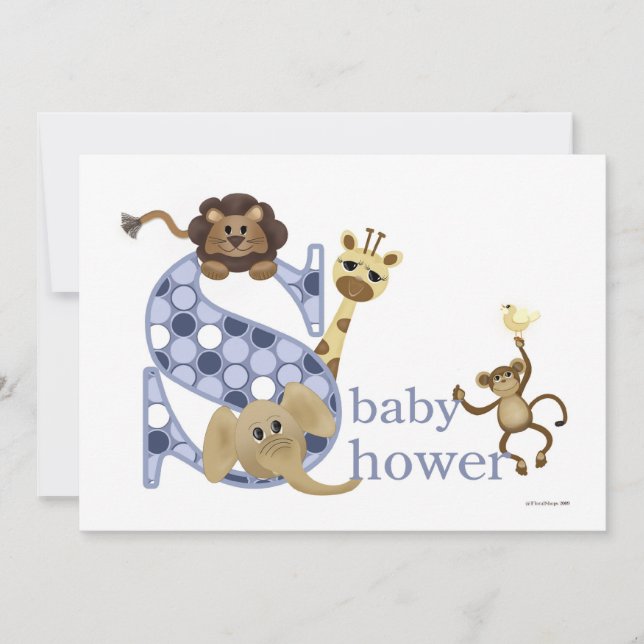 Safari Baby Invitation in Blue (Front)