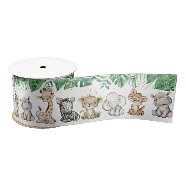 Safari Baby Shower Birthday Animals Gold Confetti Satin Ribbon (Spool)